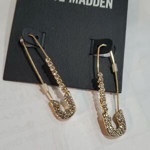 Steve Madden gold tone crystal pave cubic zirconia gemstone safety pin earrings